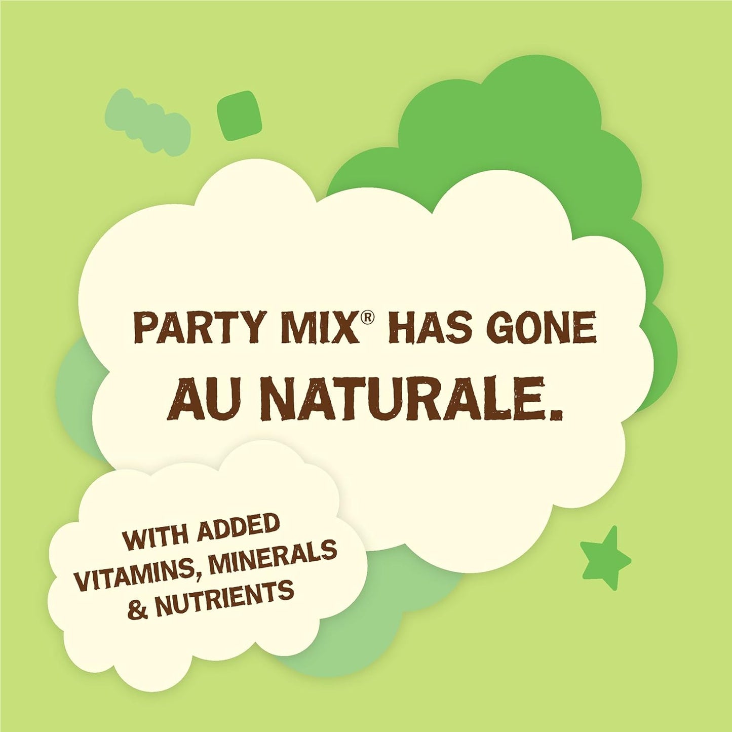 Friskies natural party mix twenty ounce canister packaging graphics.