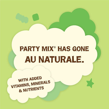 Friskies natural party mix twenty ounce canister packaging graphics.