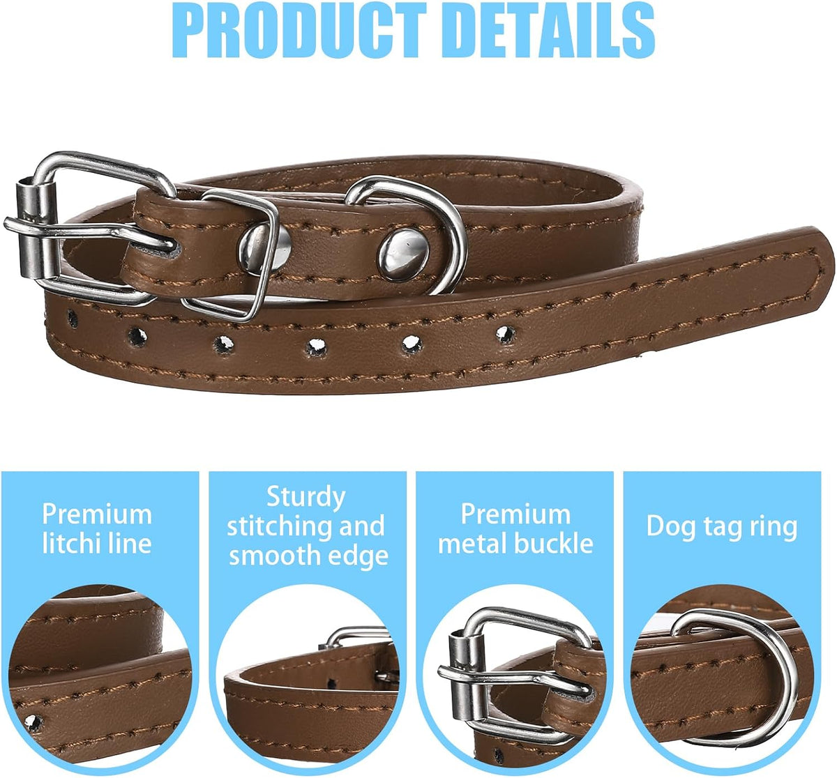 Close up view of the soft PU leather texture on the HOFURME puppy identification collars