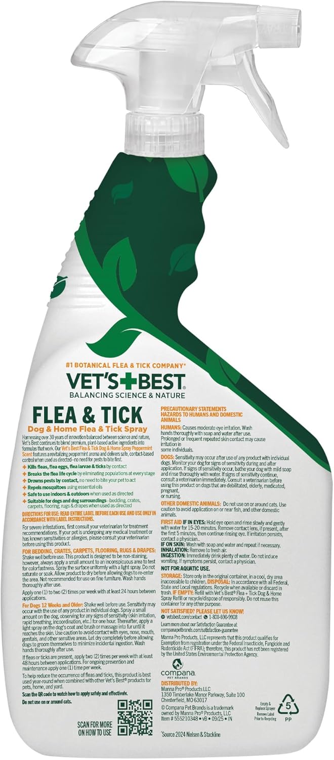 Vet's Best Indoor Flea and Tick Spray - Dog Flea and Tick Treatment for Home, Plant-Based Formula with Natural Oils, Kills Fleas, Eggs & Ticks on Contact, Made in USA, 32 oz - Image 10