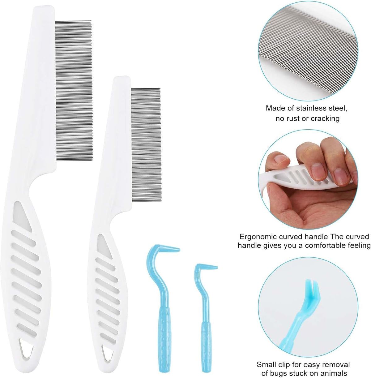 Four piece pet grooming set with ergonomic handles displayed on a clean background
