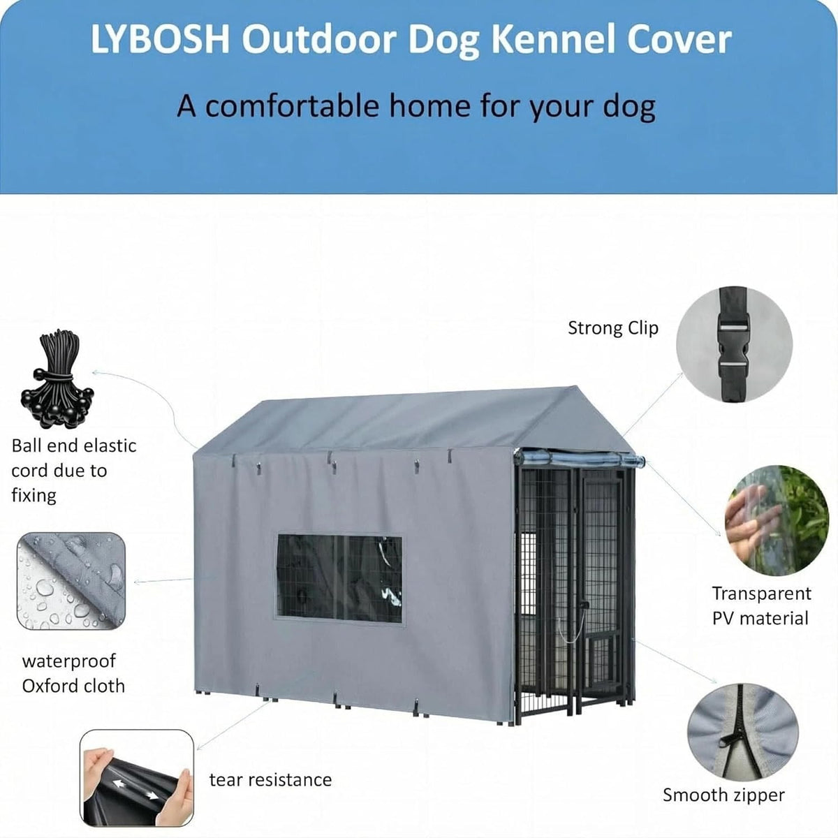 Premium 600D Oxford fabric pet shelter protection with clear transparent viewing window