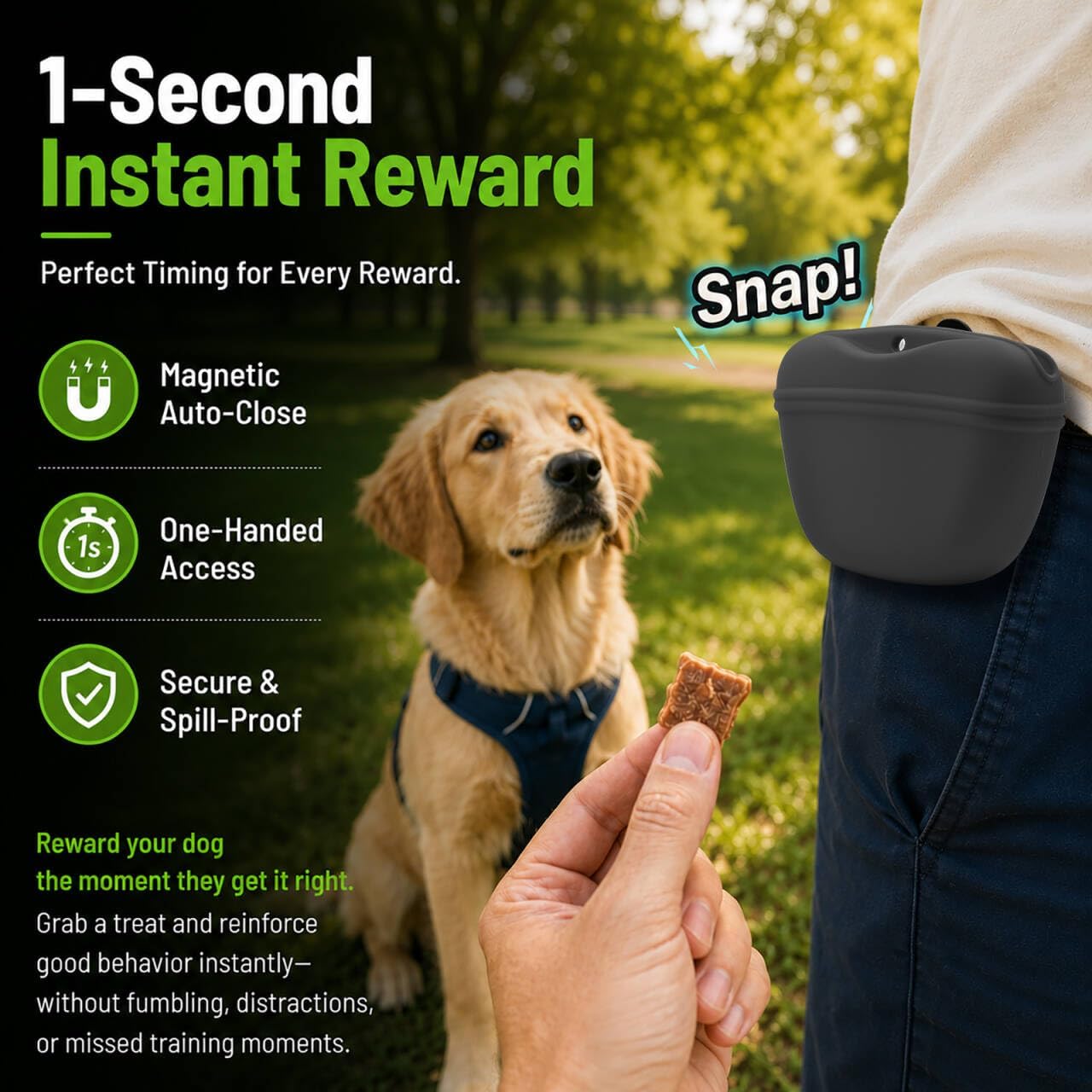 Reverse view of the silicone reward bag showing the upgraded secure waist clip