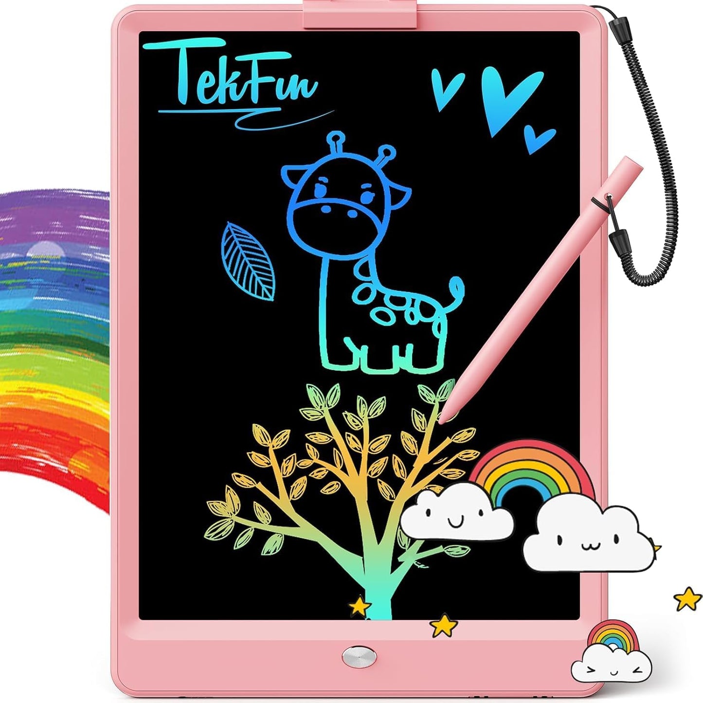 Tekfun 10-inch pink LCD writing tablet front view for kids