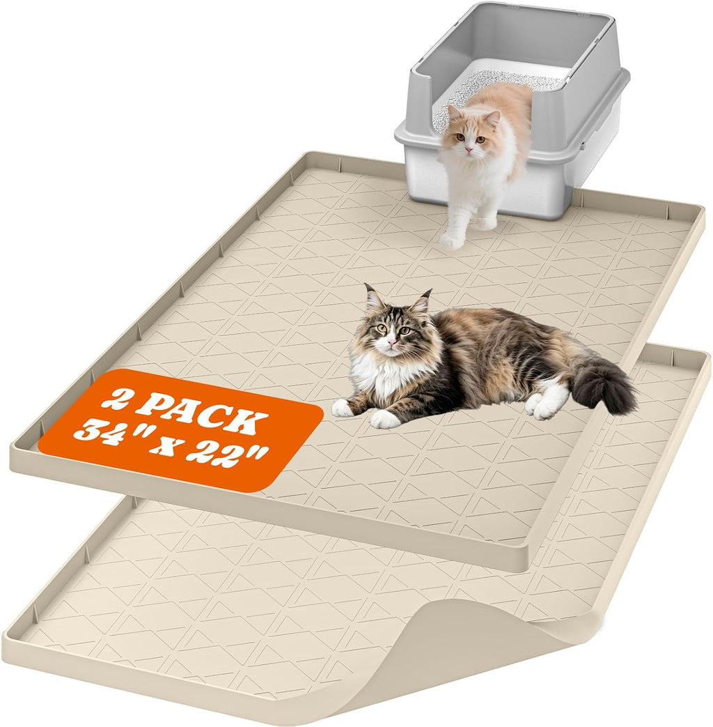 Pawtners Large Cat Litter Mat for Litter Box 2 Packs, 34" x 22" Waterproof Silicone Pad for Floor, Easy to Clean, Gray - Image 11