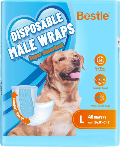 Bestle Male Dog Wrap, Disposable Dog Diapers, 40 Count, XS (Waist 10.6"-16.6"), Wetness Indicator, Ultra Protection, Leak Proof, Super Absorbent, Soft - Image 12