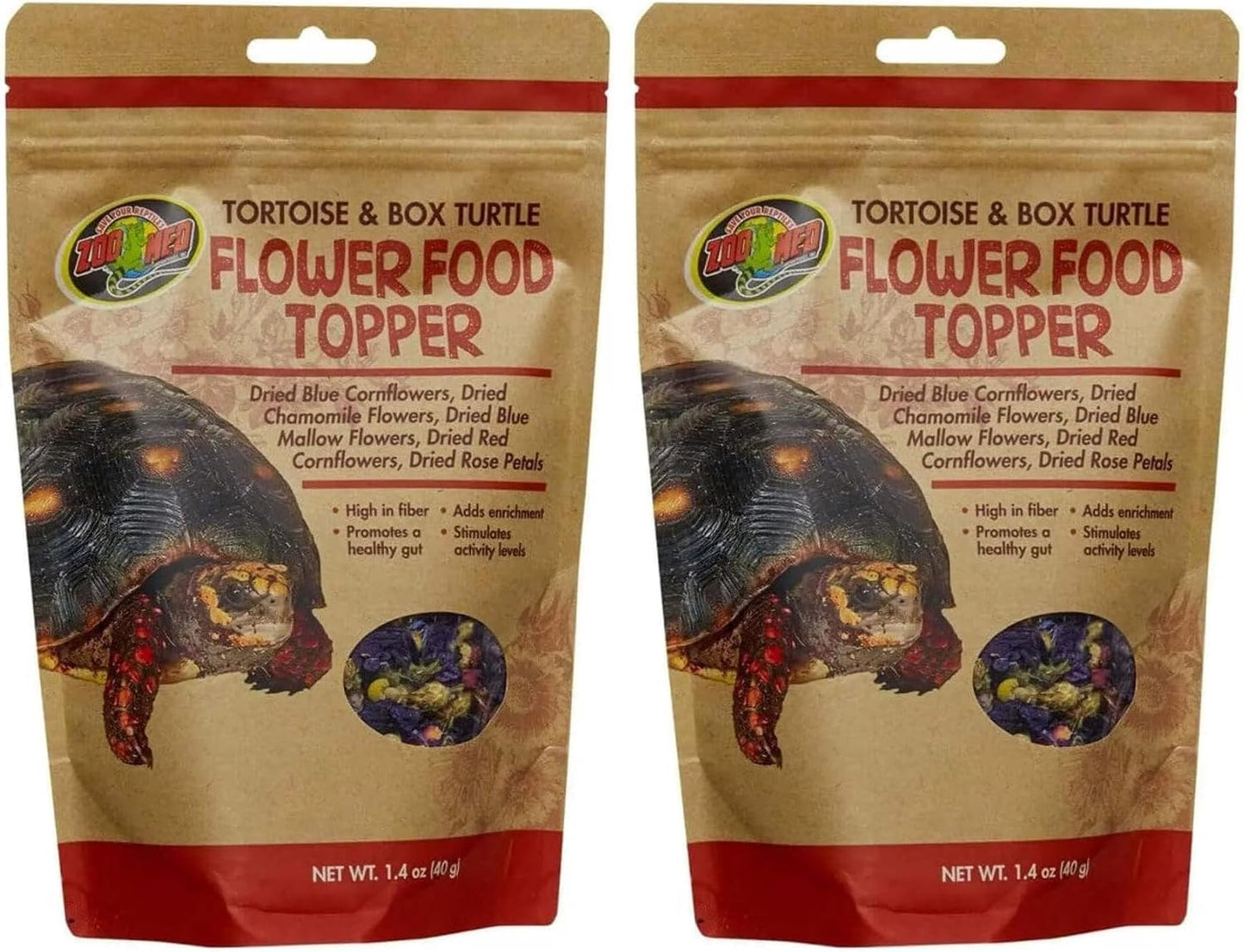 Zoo Med flower food topper packaging detail for herbivorous tortoises and box turtles