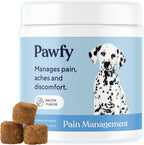 Pawfy Advanced Pain Management dog joint supplement front view packaging showcasing 30 fast acting soft chews.