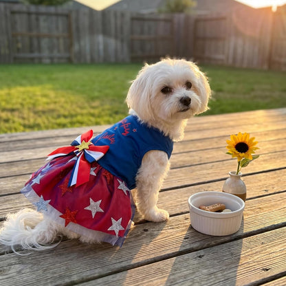 Hying stars and stripes dog dress large size lightweight apparel layout.