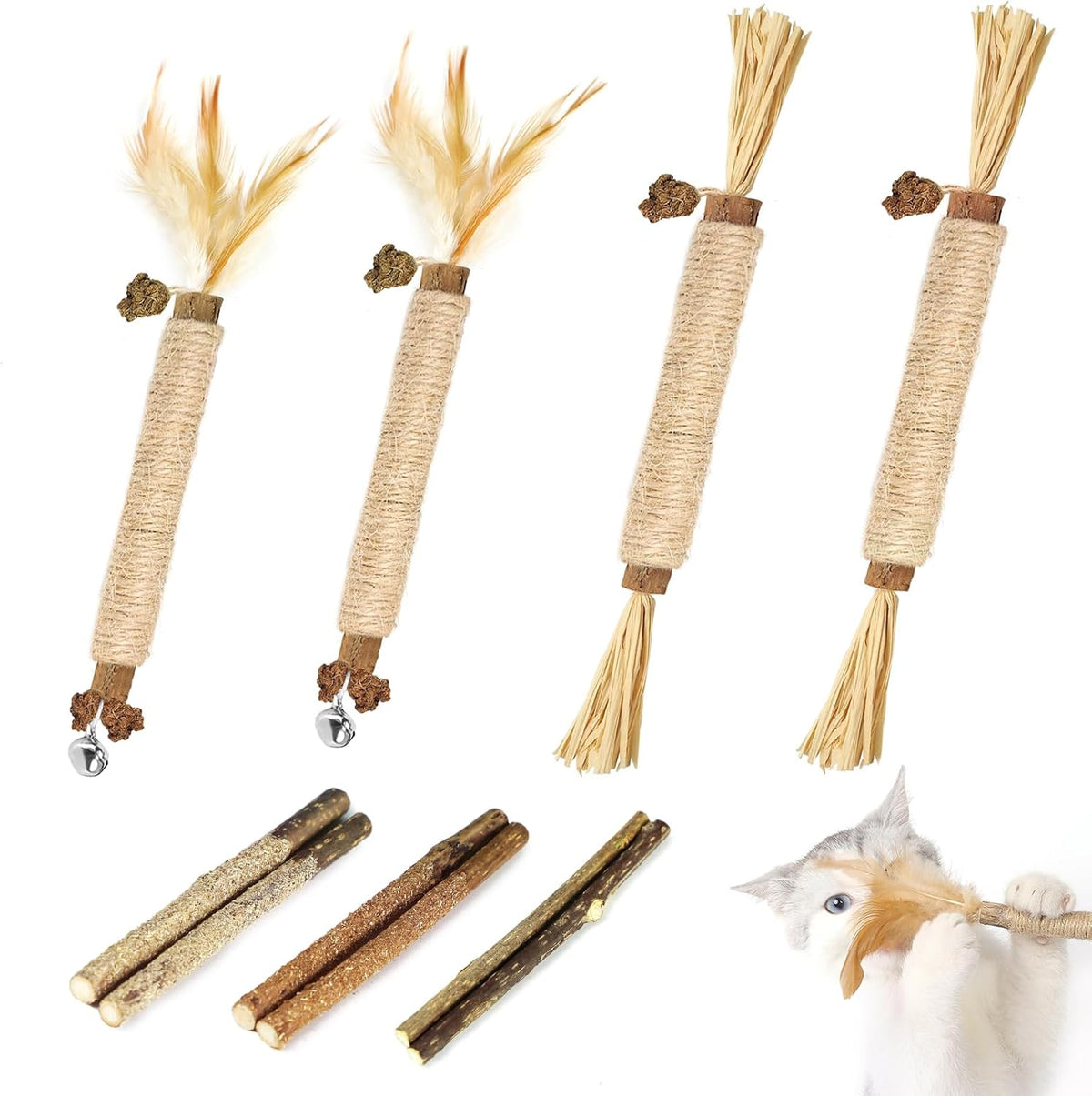 Tocirelo Silvervine Sticks Cat Toys - 6Pack Natural Cat Chew Toy Teeth Cleaning, Matatabi Dental Care Kitten Treat, Catnip Cat Teething Toys, Catmint Silver Vine Sticks for Bored Indoor Kitty - Image 9