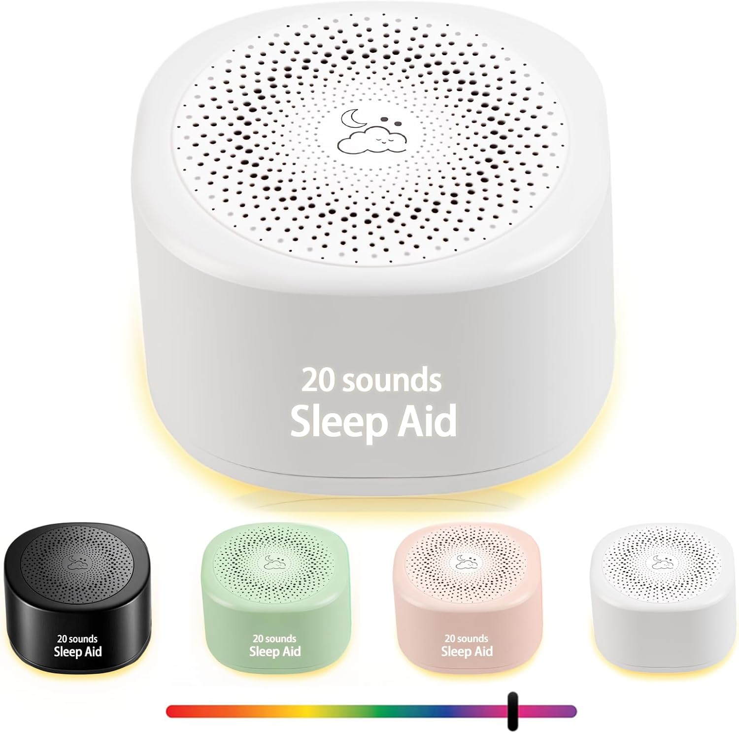 YONSEN travel white noise sound machine front view showing compact controls