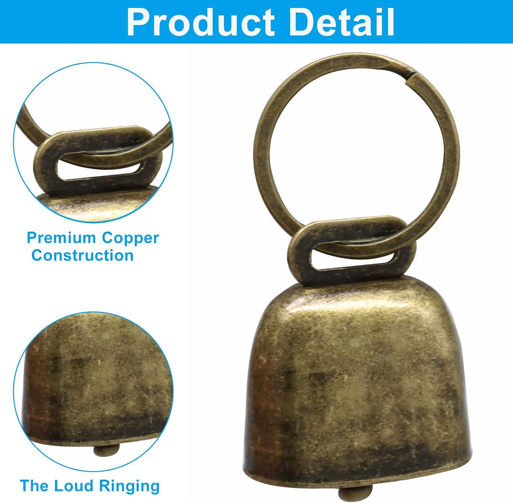 Close up view of the vintage style copper bell for pet tracking.