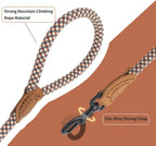Premium four feet long brown rope pet leash showing the swivel metal clasp.