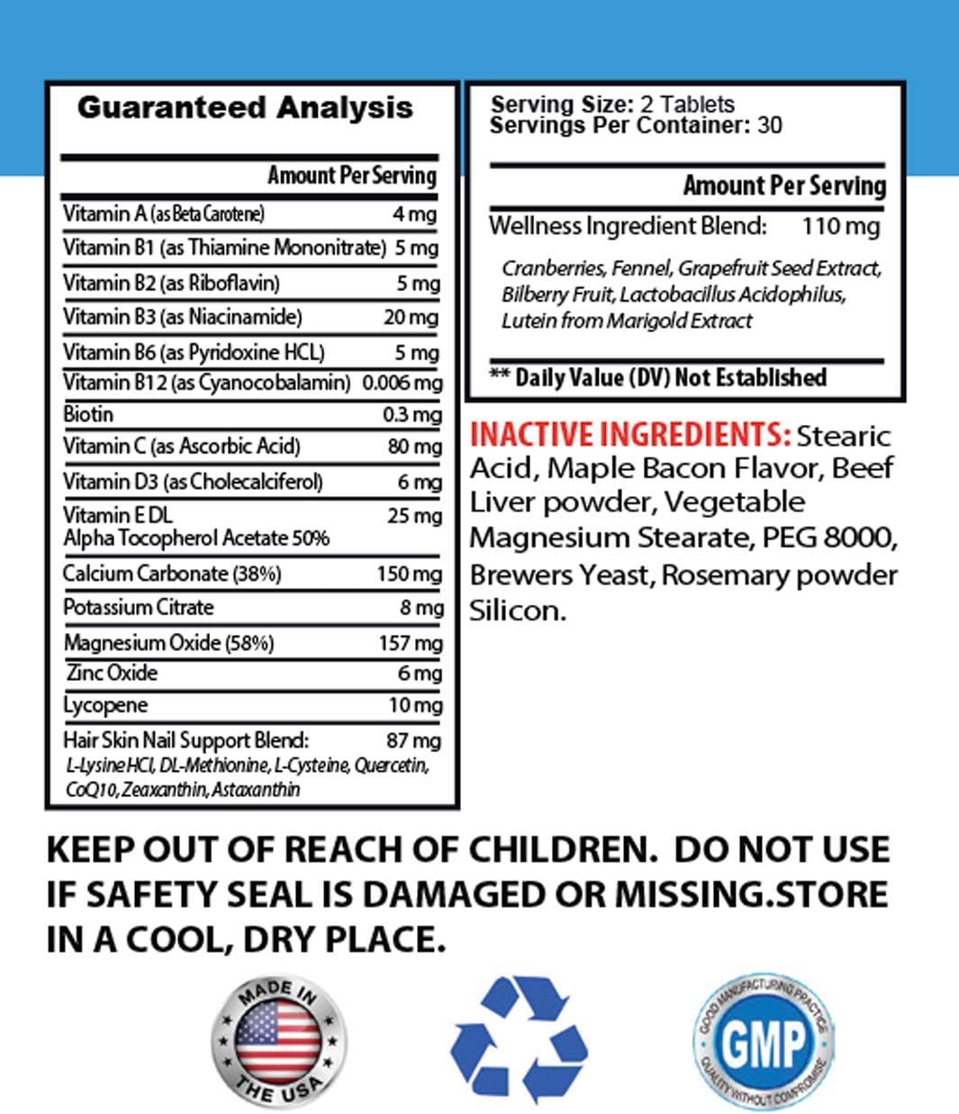 Pets Health Solution Hair and Coat Boost 60 tablets label details