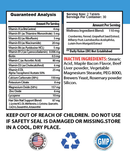 Pets Health Solution Hair and Coat Boost 60 tablets label details