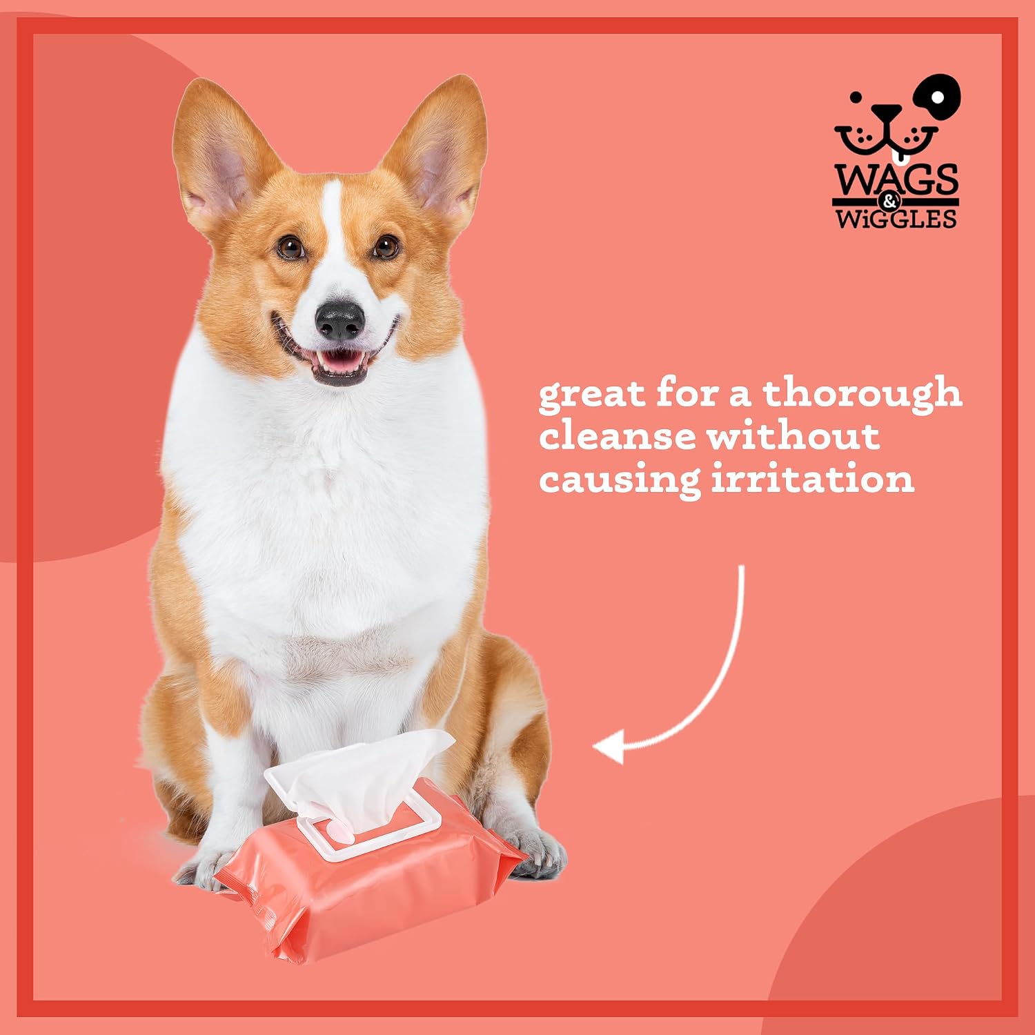 Imported USA dog grooming wipes with aloe and jojoba oil on a white background.