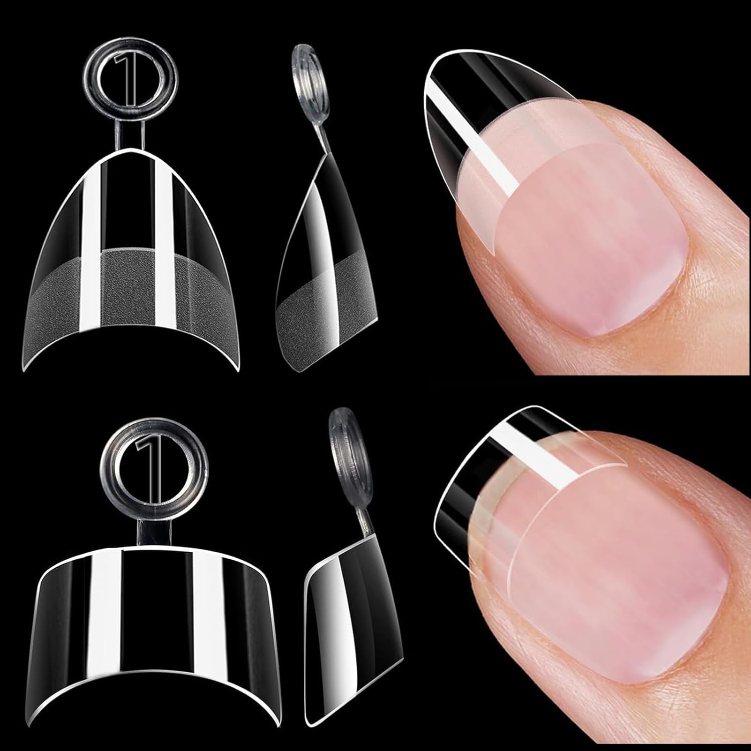 Wowitis 480 pieces extra short almond and square nail tips front view
