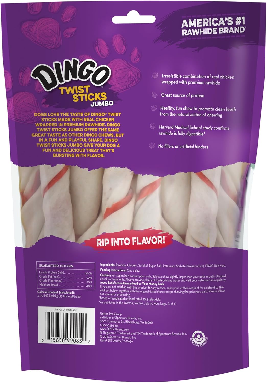 Nine pack of Dingo twist sticks showcasing the texture of premium imported rawhide chews