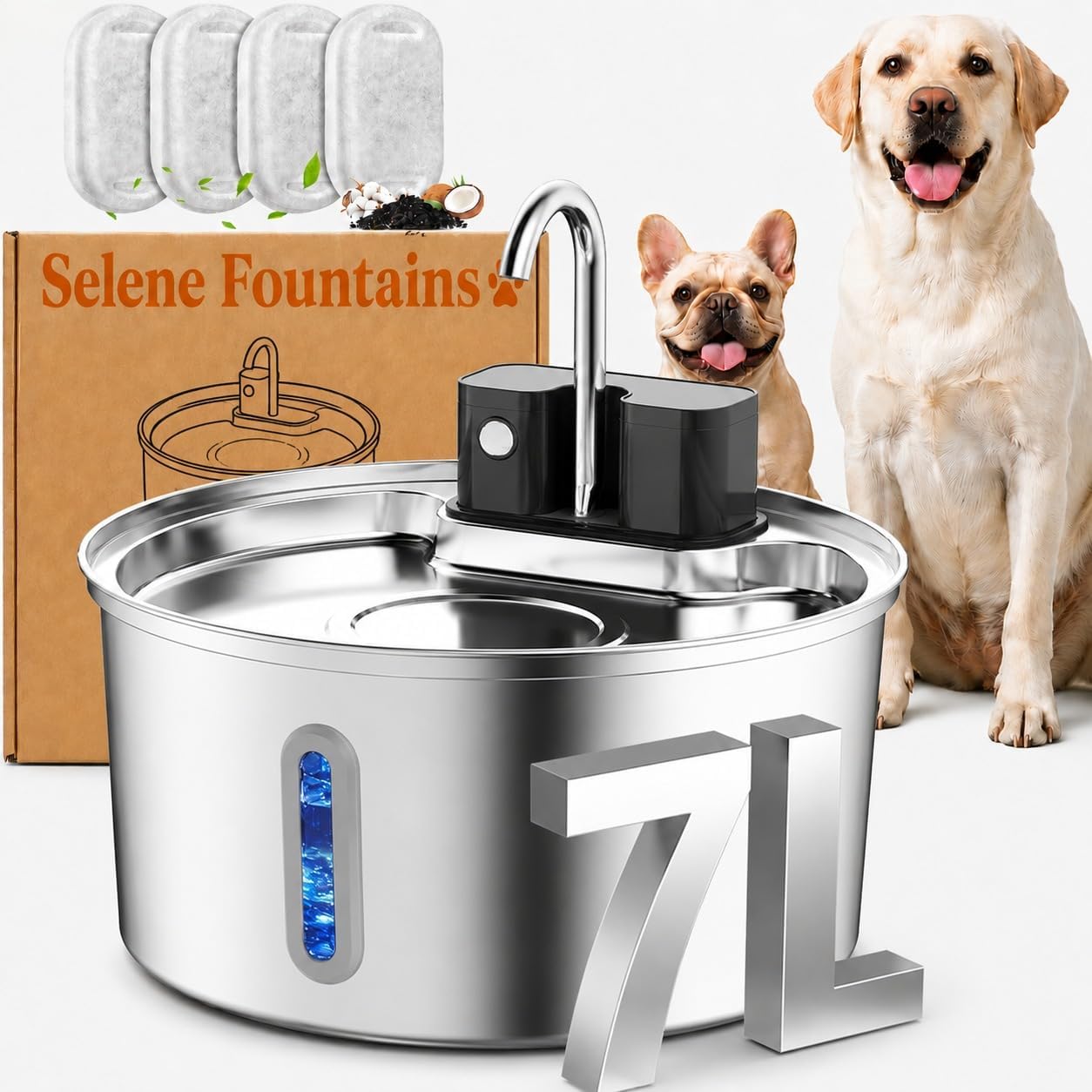 Sitiour wireless doggy fountain front view in stainless steel