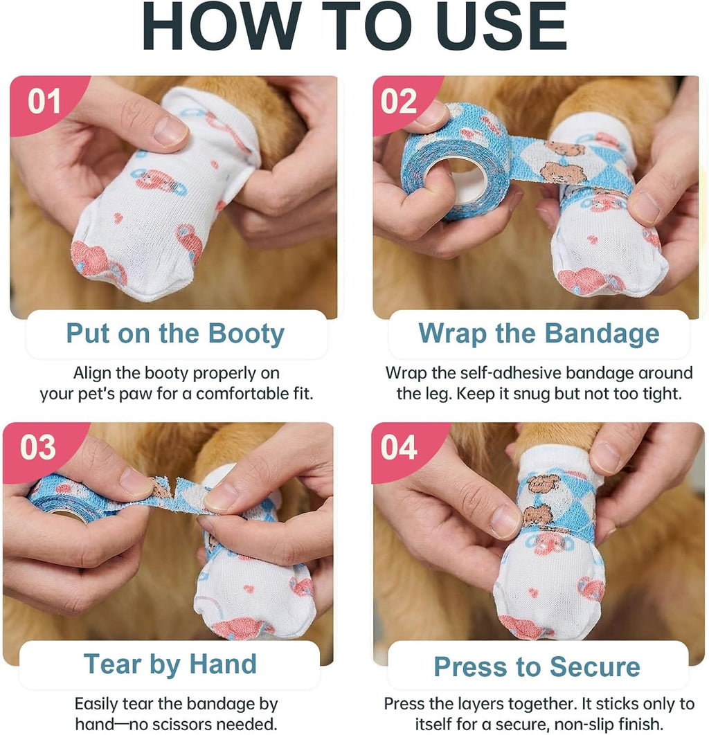 Application demonstration of Furrtripsy dog booties on paw