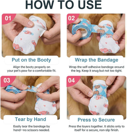 Application demonstration of Furrtripsy dog booties on paw
