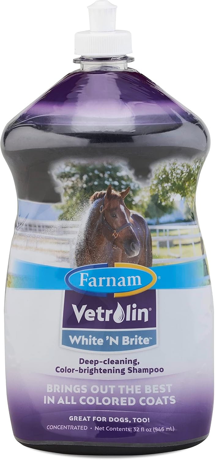 Farnam Vetrolin White N Brite Color Brightening Shampoo front view bottle for animal grooming.