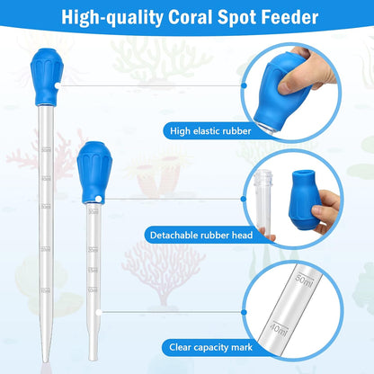 Stainless steel straight and curved aquarium feeding tweezers for precise coral care.