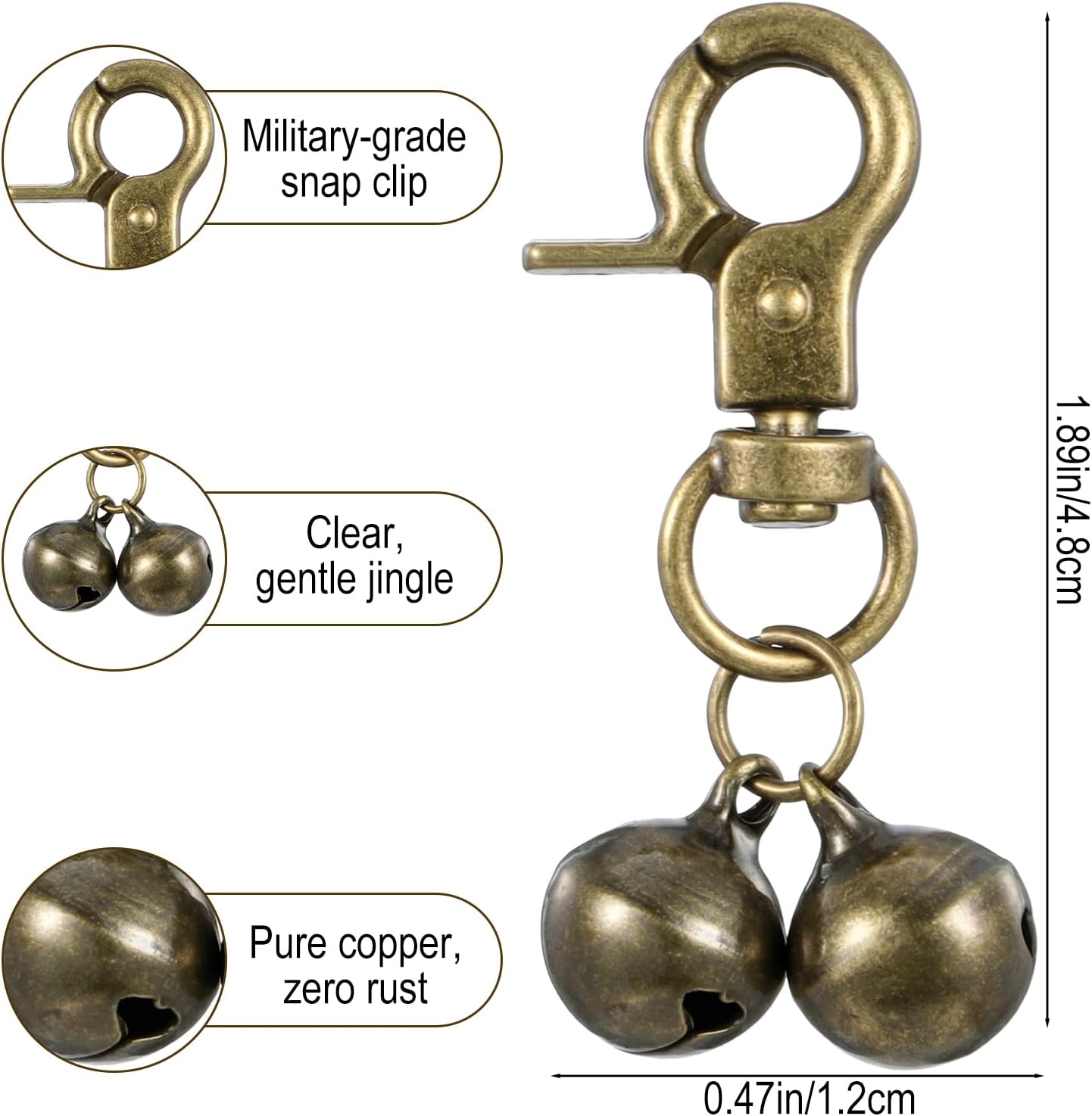 Close up look at the durable lobster clasp attachment of the Maxqzin pet tracking bell accessory.