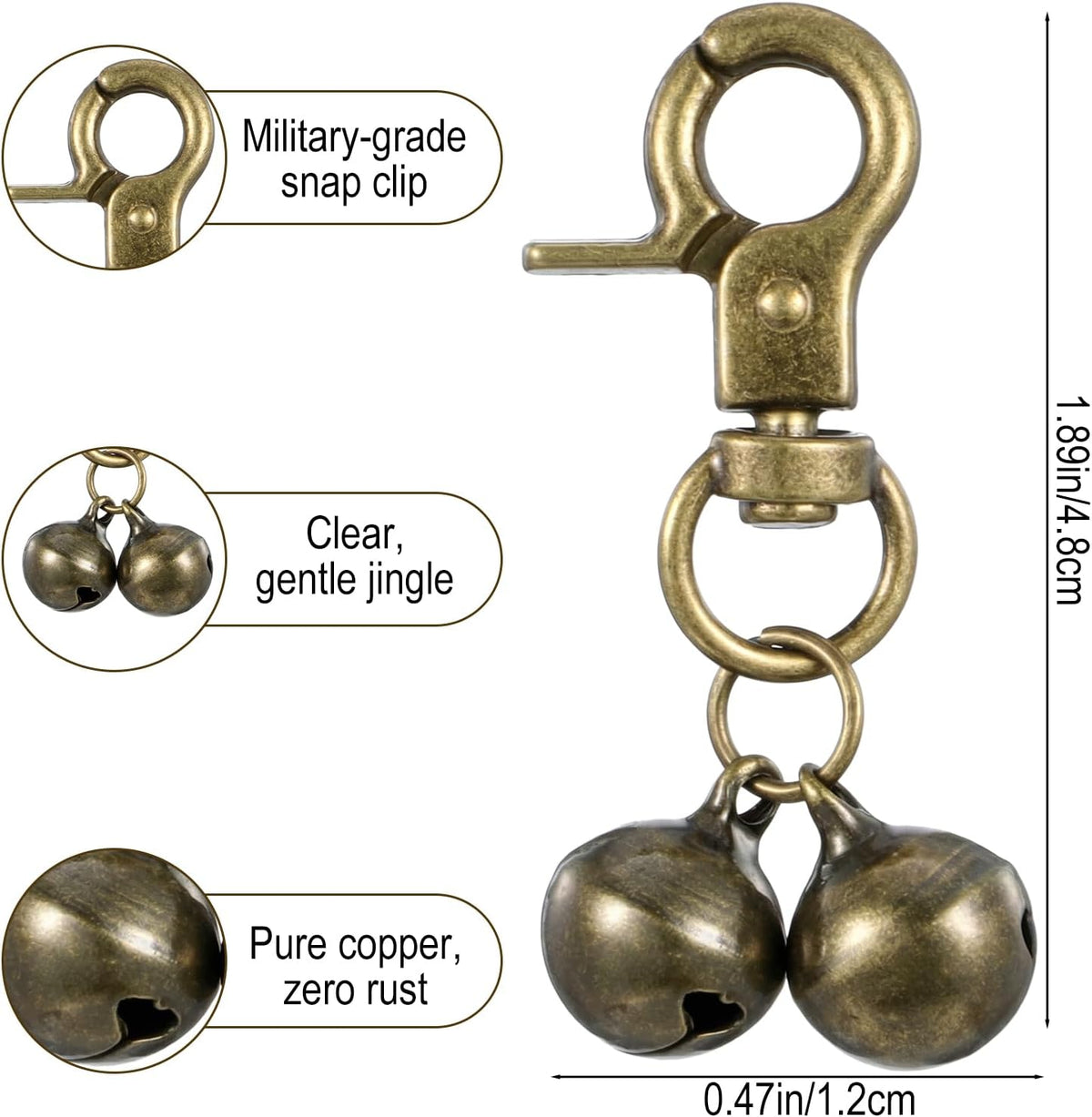 Close up look at the durable lobster clasp attachment of the Maxqzin pet tracking bell accessory.