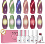 Peacecolor Cat Eye Gel Nail Polish Set front view showing six bottles and magnetic wand