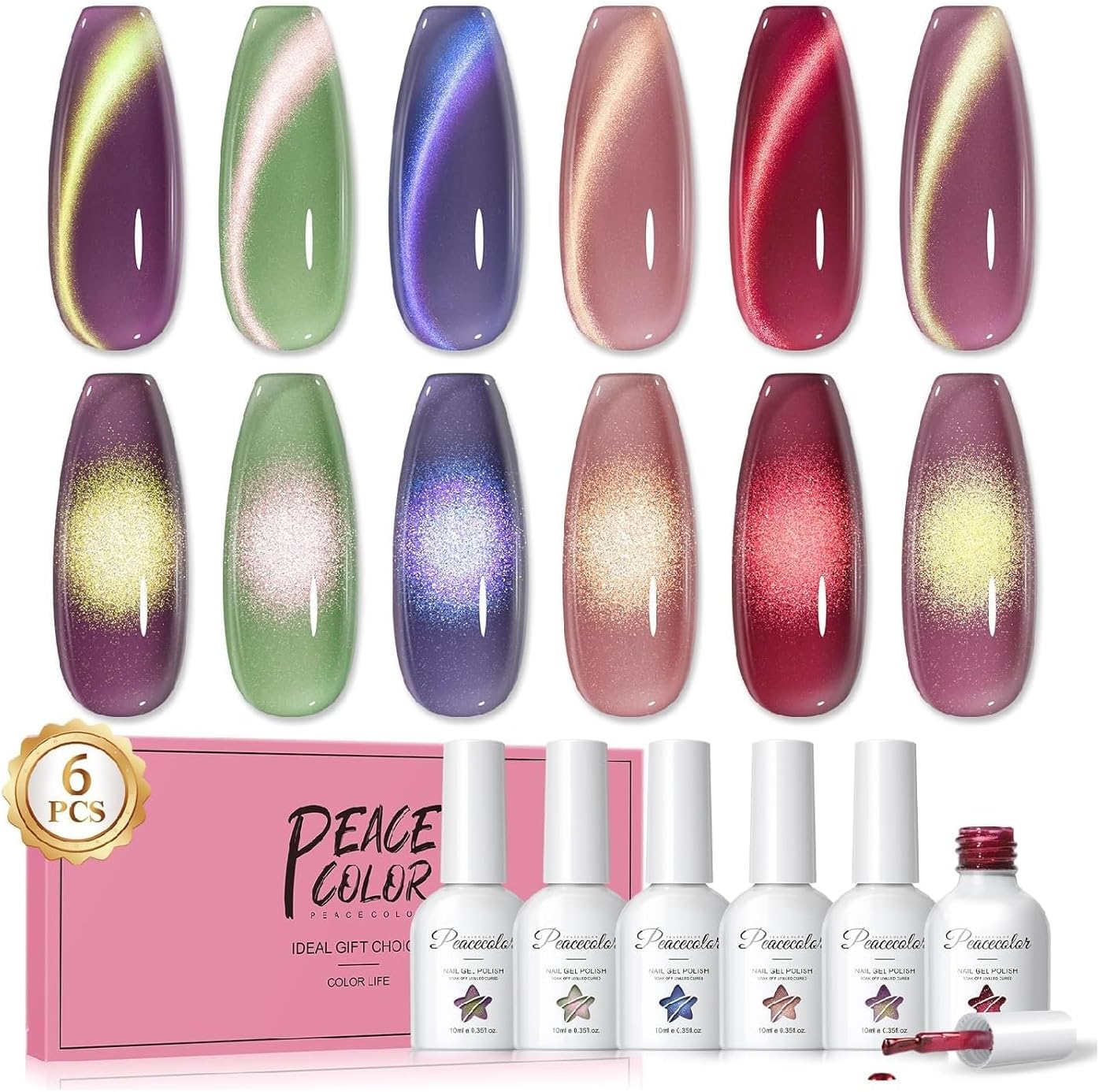 Peacecolor cat eye gel nail polish set front view