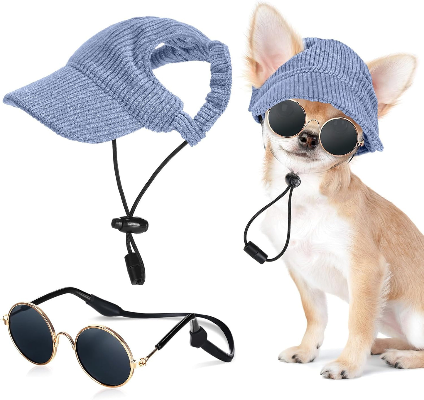 Jadive blue dog sun hat and sunglasses set front view