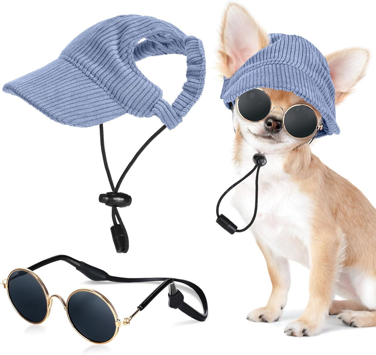 Jadive blue dog sun hat and sunglasses set front view