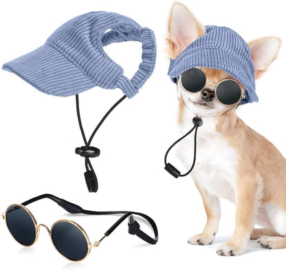 Jadive blue dog sun hat and sunglasses set front view
