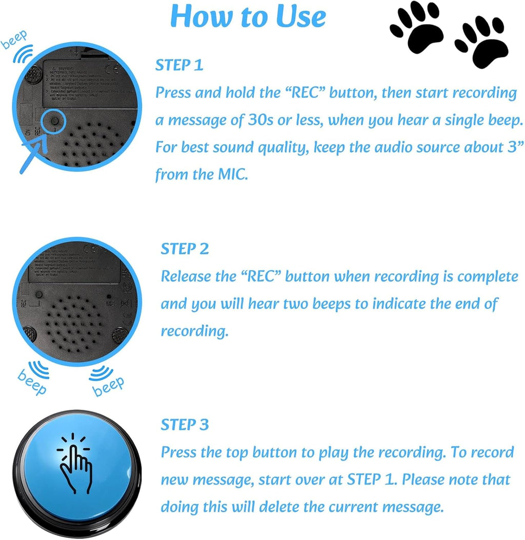 Close up view of the recordable pet buzzer base showing the recording button