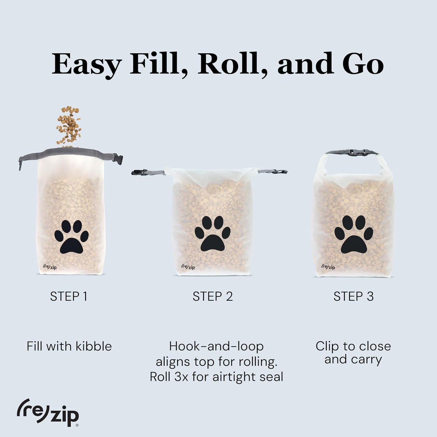 Rezip pet food bag being used for camping gear