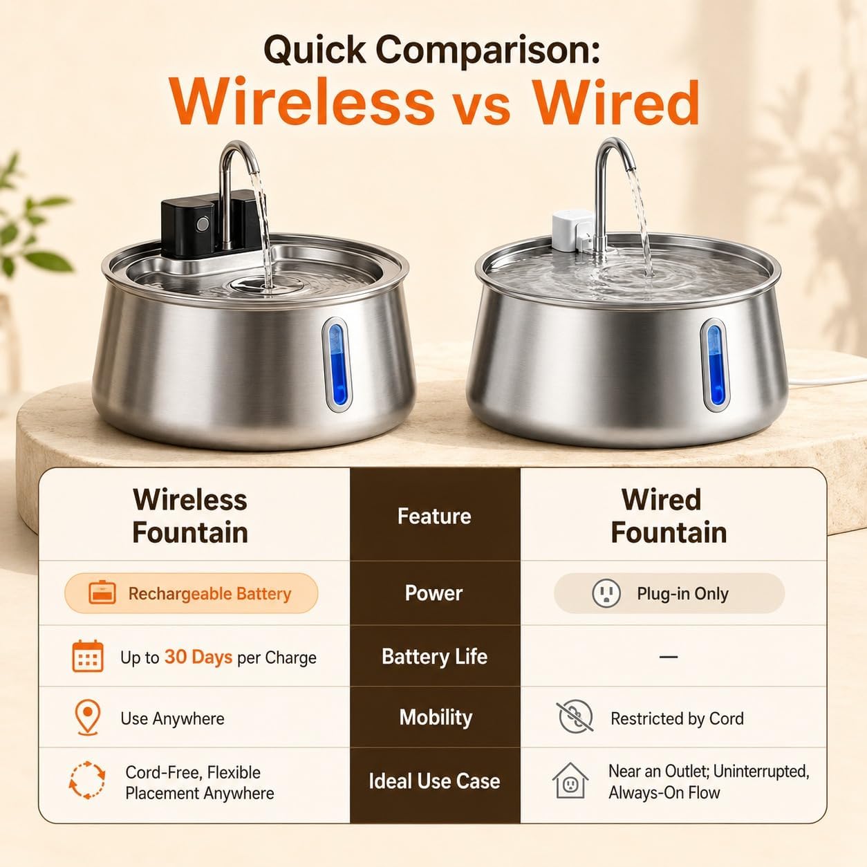 Close up of stainless steel pet water fountain filtration system