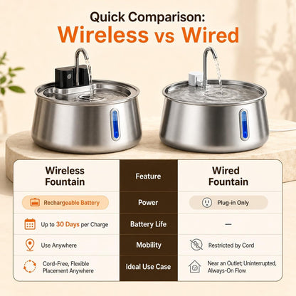 Close up of stainless steel pet water fountain filtration system