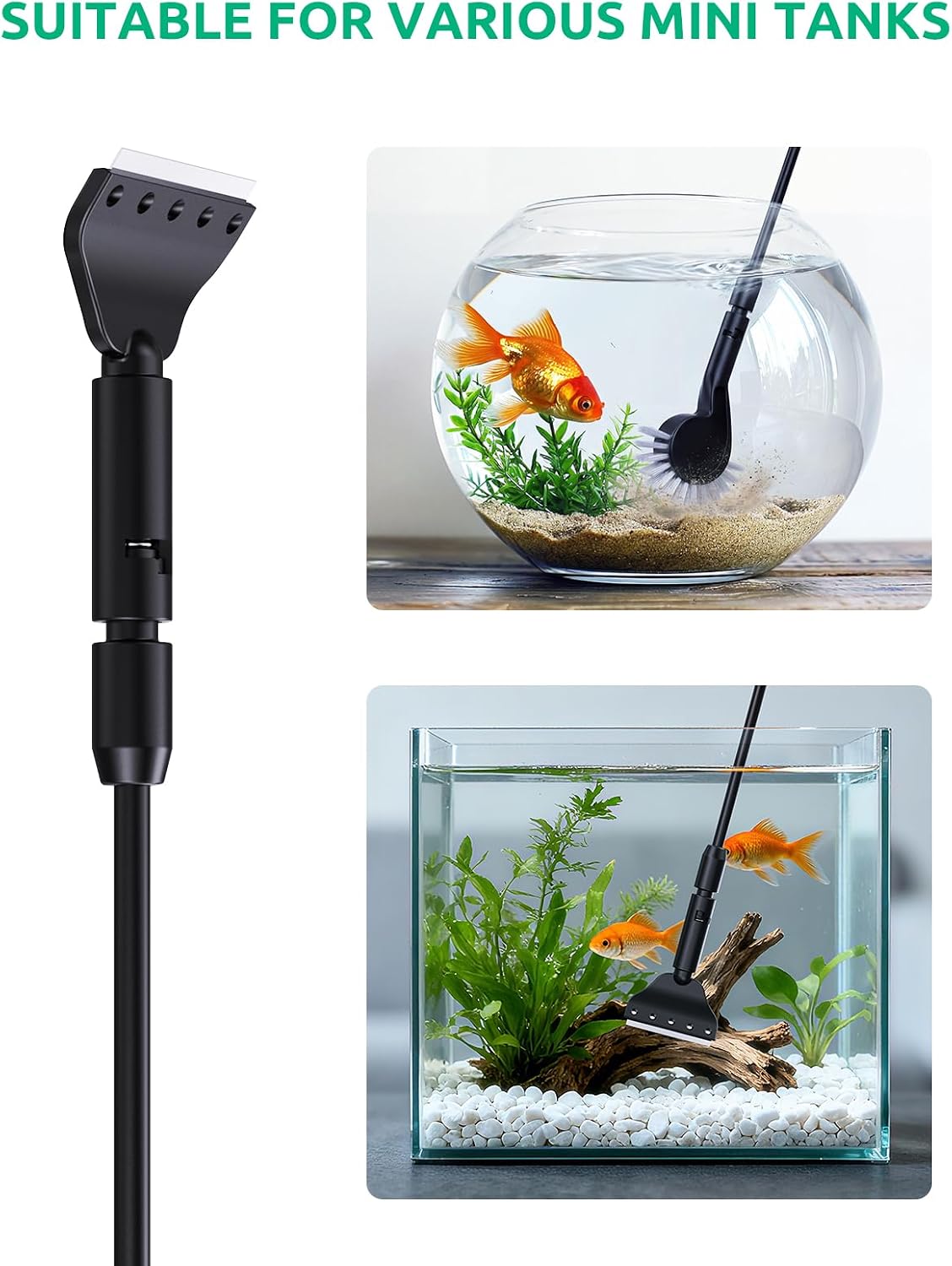 SEAOURA small fish tank maintenance set laid out neatly highlighting the compact 17 inch ergonomic handle design.