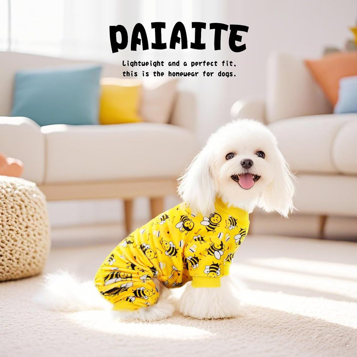 Close up of the wrinkle resistant and stretchable polyester fabric on the Paiaite pet outfit.