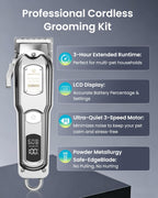 M&M STAR all metal pet grooming trimmer showing digital battery display screen.