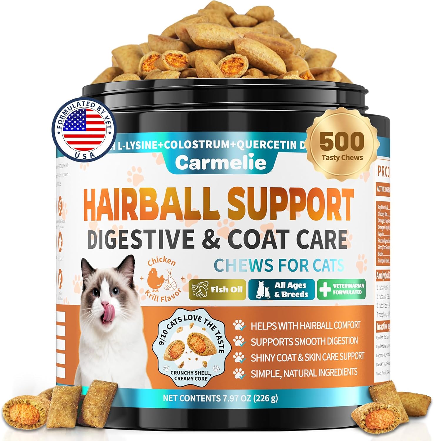 Havenfly Carmelie hairball treatment for cats 500 count front packaging view