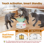 Potaroma motorized butterfly and feather cat toy setup illustrating the durable non toxic resin shell.