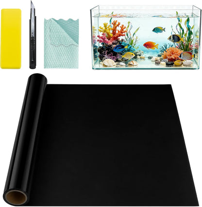 FreeNook Blackout Window Privacy Film and Aquarium Background front packaging view showing the opaque black texture.