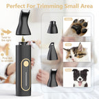 Rechargeable cordless pet shaver being used to trim a dog with a heavy thick coat