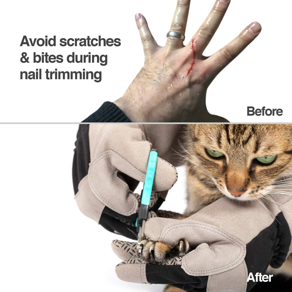 Water resistant cat grooming glove with soft silicone massage knobs