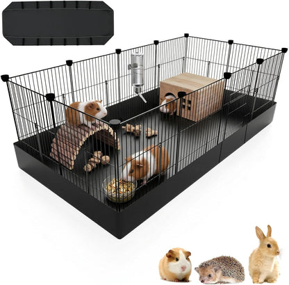 PAWING 12 Panels Small Animal Playpen with Waterproof Mat - Durable Metal Wire Yard Fence for Guinea Pigs, Kittens, Hamsters, Hedgehogs - Indoor & Outdoor Pet Cage - Image 1