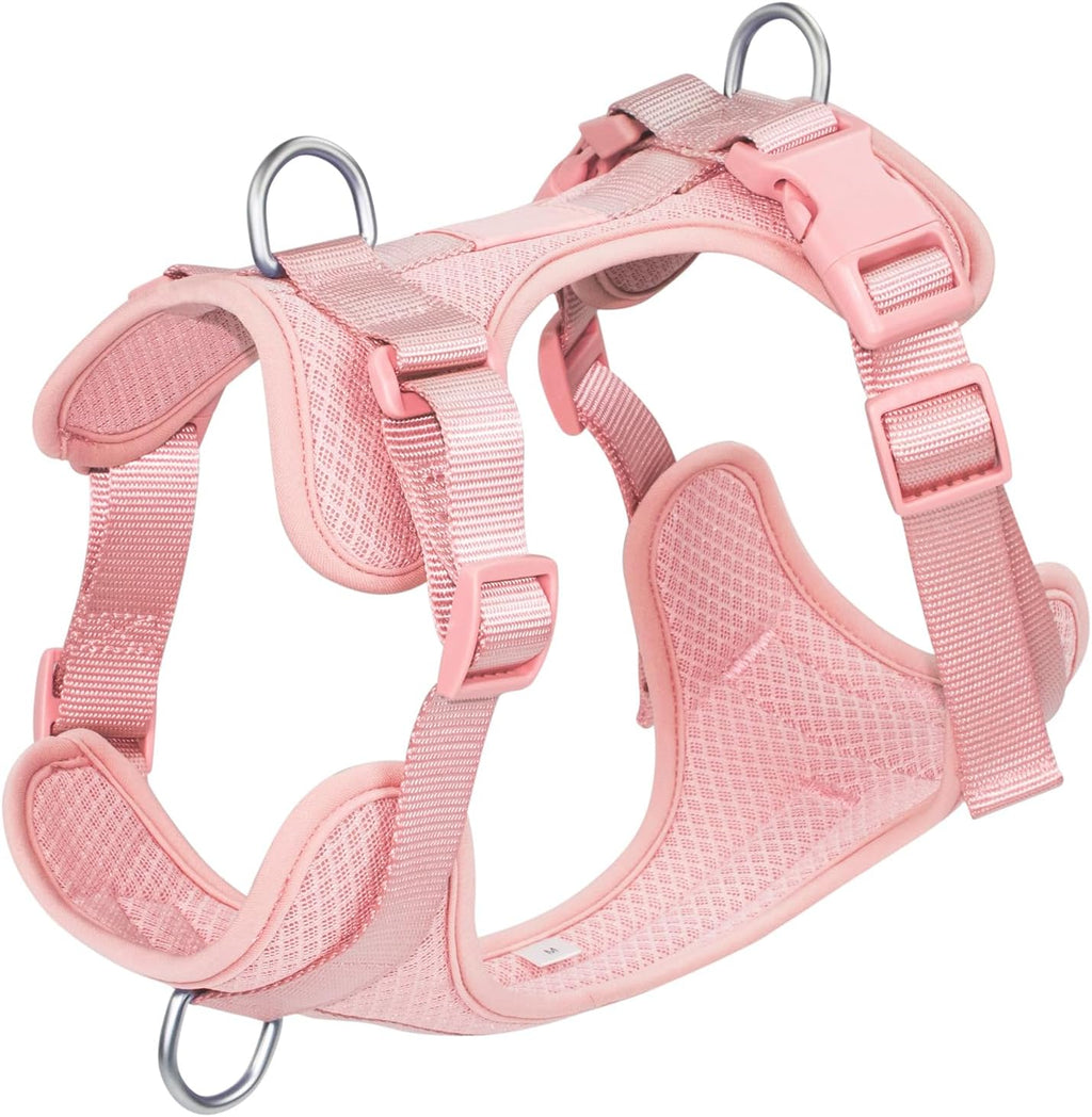 Wisedog mesh breathable dog harness front view in pink
