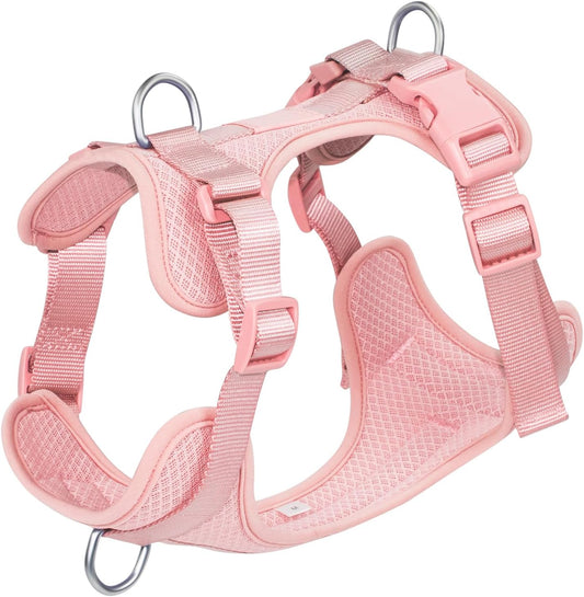 Wisedog mesh breathable dog harness front view in pink