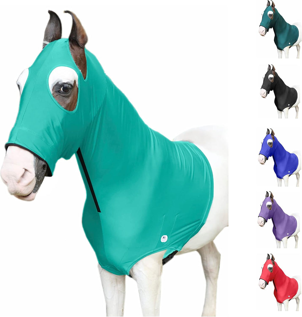 Majestic Ally Stretch Spandex Horse Hood with Zipper for Horses, 100% Heavy Spandex, Royal Blue, Large - Image 9
